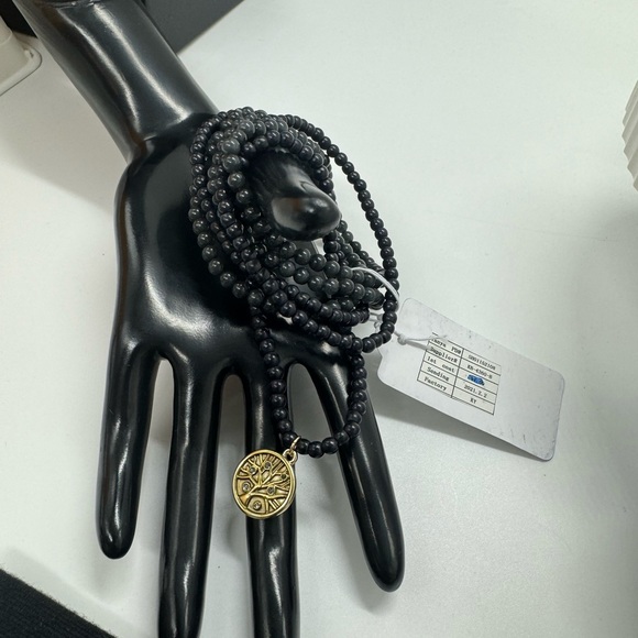 Set of 6 Stretch Black and Grey Beaded Bracelets with Tree Of Life Charm - Picture 5 of 13